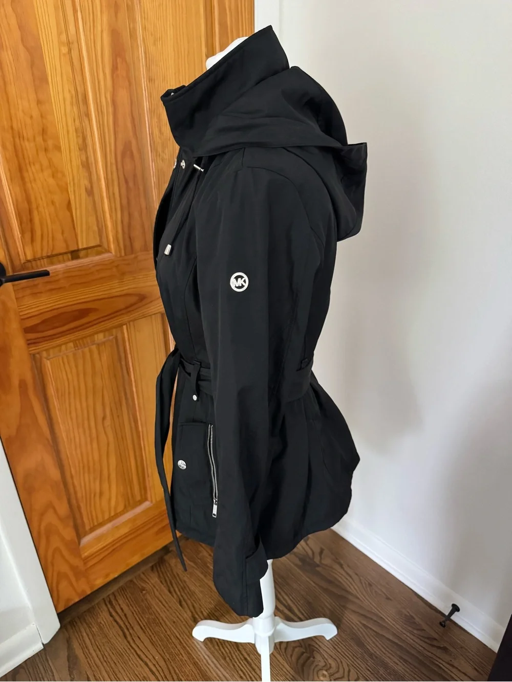 Michael Kors Black Women's Belted Hooded Rain Jacket